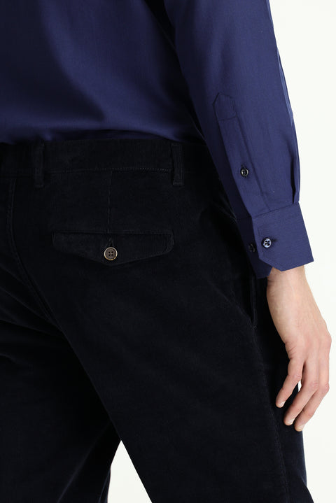 Koyu Lacivert 4 Drop Relaxed Fit Rahat Kesim Likralı Pileli Kadife Pantolon