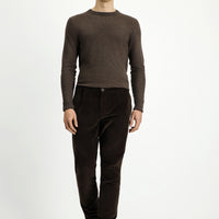 Dark Brown Regular Fit Standard Cut Lycra Pleated Velvet Trousers