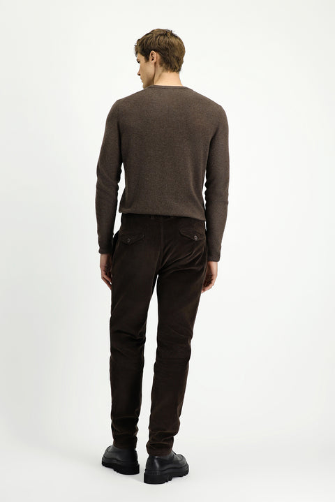 Dark Brown Regular Fit Standard Cut Lycra Pleated Velvet Trousers
