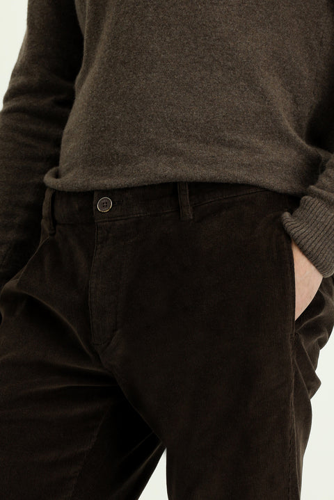 Dark Brown Regular Fit Standard Cut Lycra Pleated Velvet Trousers