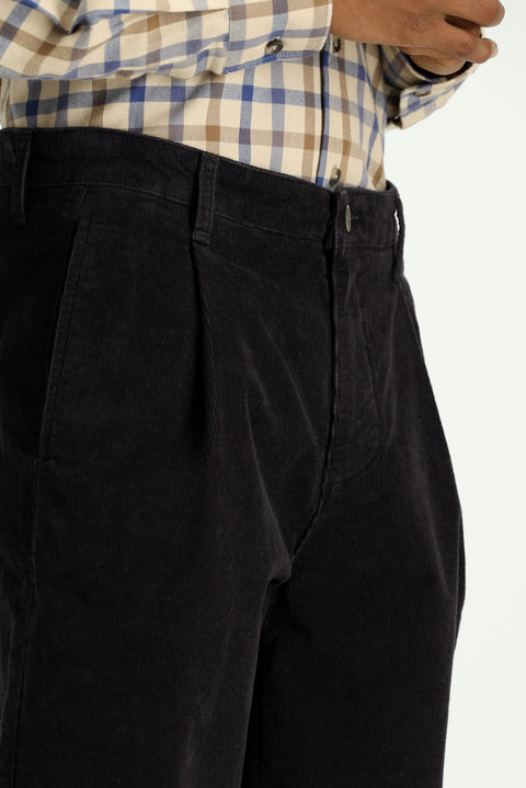 Koyu Antrasit 6 Drop Regular Fit Standart Kesim Likralı Pileli Kadife Pantolon