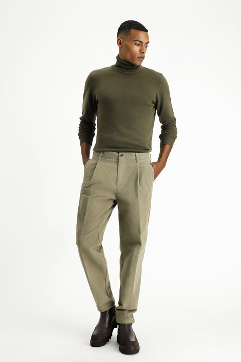 Açık Vizon 4 Drop Relaxed Fit Rahat Kesim Likralı Pileli Kadife Pantolon