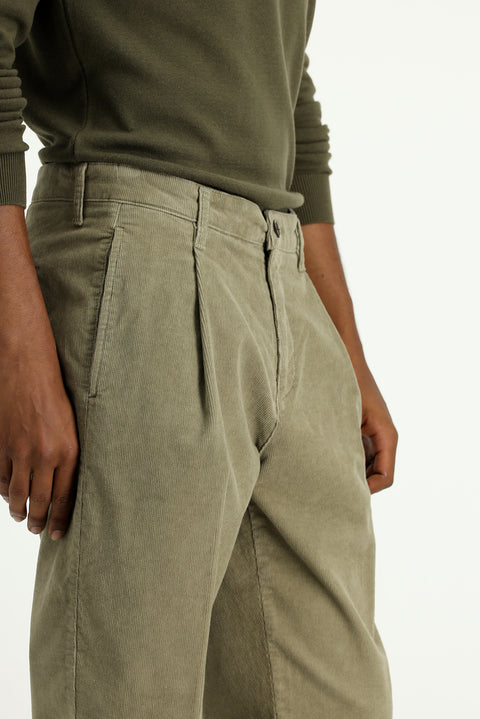 Açık Vizon 4 Drop Relaxed Fit Rahat Kesim Likralı Pileli Kadife Pantolon