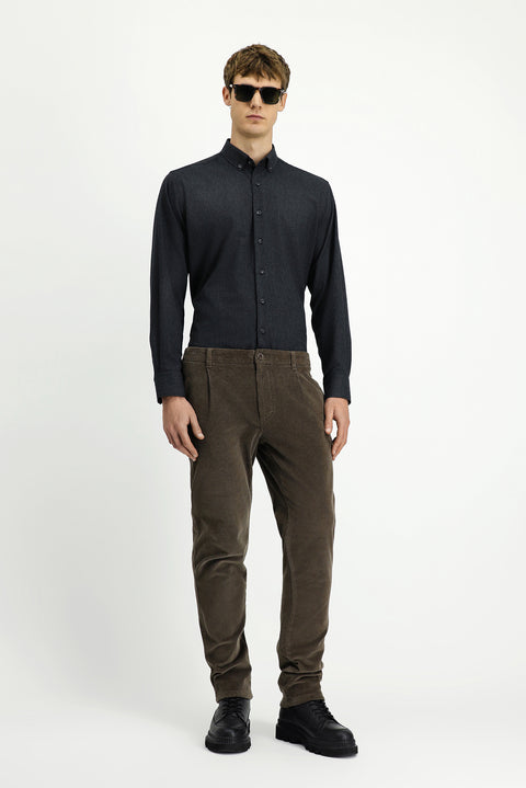 Koyu Vizon 4 Drop Relaxed Fit Rahat Kesim Likralı Pileli Kadife Pantolon