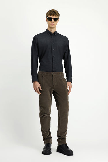  Koyu Vizon Regular Fit Likralı Pileli Kadife Pantolon