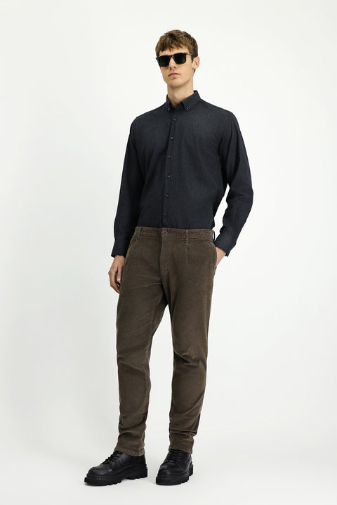 Koyu Vizon 4 Drop Relaxed Fit Rahat Kesim Likralı Pileli Kadife Pantolon