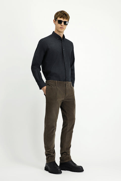 Koyu Vizon 4 Drop Relaxed Fit Rahat Kesim Likralı Pileli Kadife Pantolon