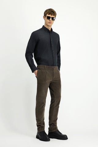  Koyu Vizon Regular Fit Likralı Pileli Kadife Pantolon