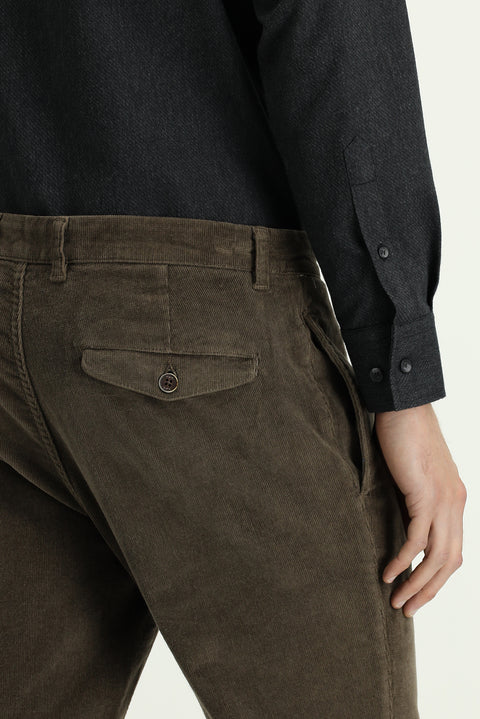 Koyu Vizon 6 Drop Regular Fit Standart Kesim Likralı Pileli Kadife Pantolon