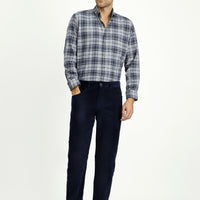 Orta Lacivert Regular Fit Likralı Kadife Pantolon