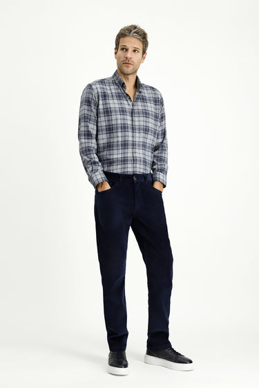  Orta Lacivert Regular Fit Likralı Kadife Pantolon