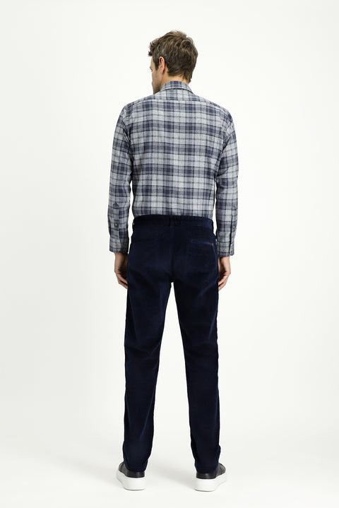 Orta Lacivert 4 Drop Relaxed Fit Rahat Kesim Likralı Kadife Pantolon