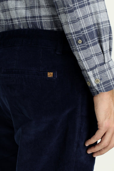 Orta Lacivert Relaxed Fit Rahat Kesim Likralı Kadife Pantolon