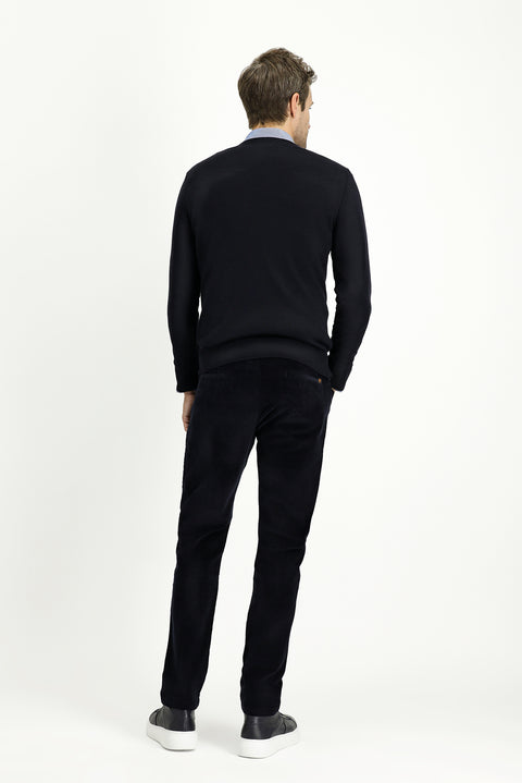 Koyu Lacivert 7 Drop Slim Fit Dar Kesim Likralı Kadife Pantolon