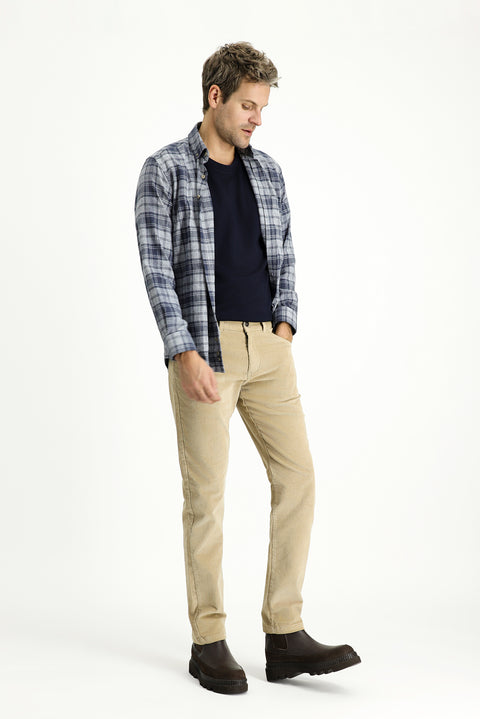 Orta Bej 7 Drop Slim Fit Dar Kesim Likralı Kadife Pantolon