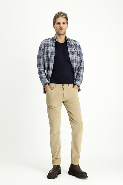 Orta Bej 7 Drop Slim Fit Dar Kesim Likralı Kadife Pantolon