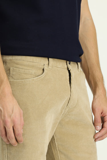 Orta Bej Slim Fit Dar Kesim Likralı Kadife Pantolon
