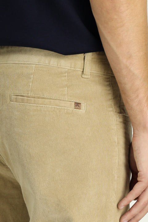 Orta Bej 4 Drop Relaxed Fit Rahat Kesim Likralı Kadife Pantolon