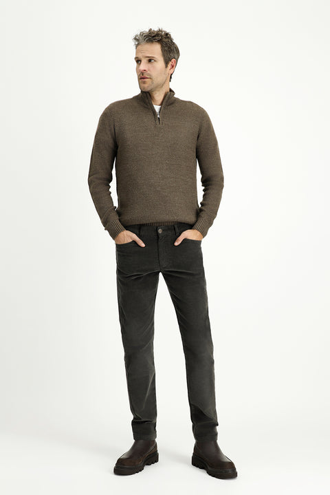 Orta Haki 7 Drop Slim Fit Dar Kesim Likralı Kadife Pantolon