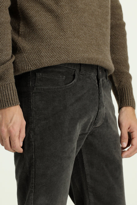 Orta Haki 7 Drop Slim Fit Dar Kesim Likralı Kadife Pantolon