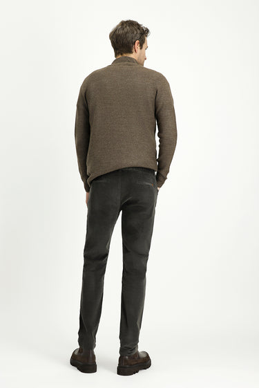 Orta Haki 7 Drop Slim Fit Dar Kesim Likralı Kadife Pantolon