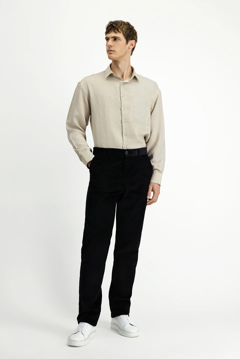 Black Relaxed Fit Lycra Corduroy Trousers
