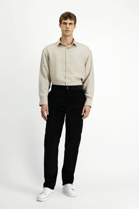 Black Relaxed Fit Lycra Corduroy Trousers