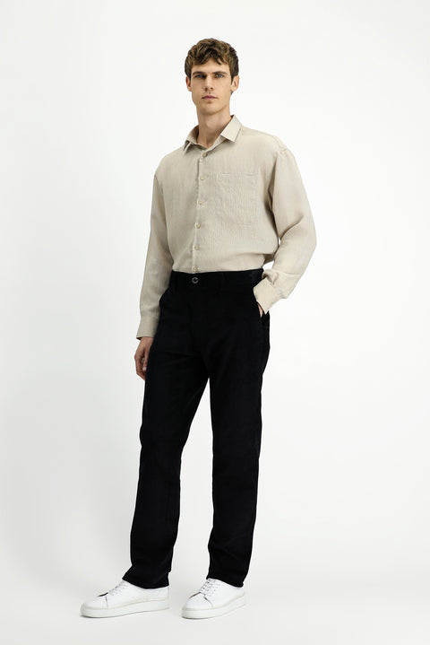 Black Relaxed Fit Lycra Corduroy Trousers