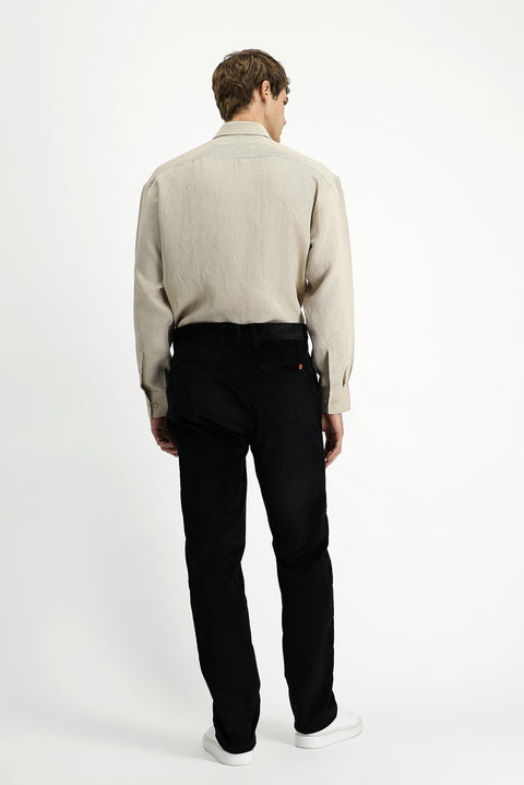 Black Relaxed Fit Lycra Corduroy Trousers