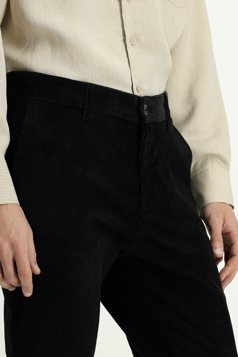 Black Relaxed Fit Lycra Corduroy Trousers