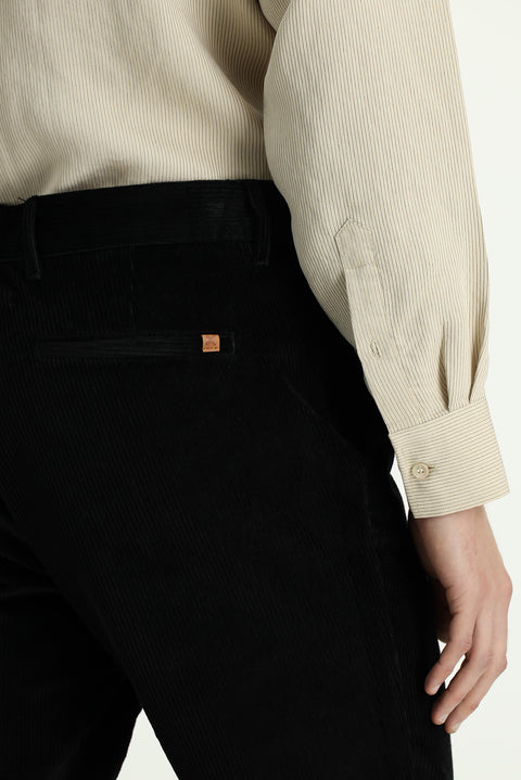Black Relaxed Fit Lycra Corduroy Trousers