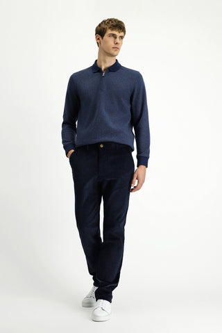  Koyu Lacivert Relaxed Fit Rahat Kesim Likralı Kadife Pantolon