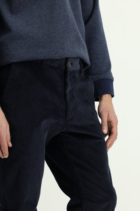 Koyu Lacivert 4 Drop Relaxed Fit Rahat Kesim Likralı Kadife Pantolon