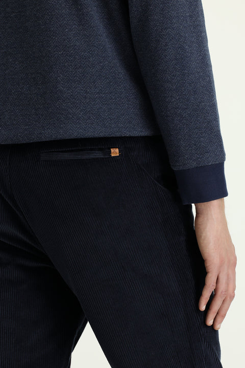 Koyu Lacivert 4 Drop Relaxed Fit Rahat Kesim Likralı Kadife Pantolon