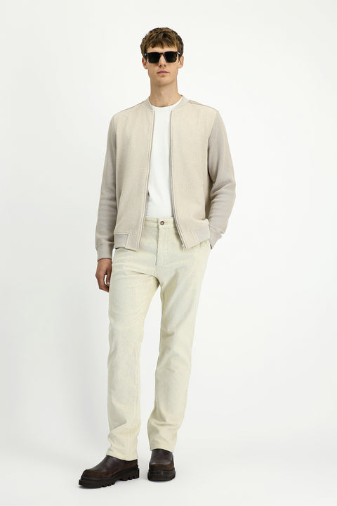 Ekru 4 Drop Relaxed Fit Rahat Kesim Likralı Kadife Pantolon