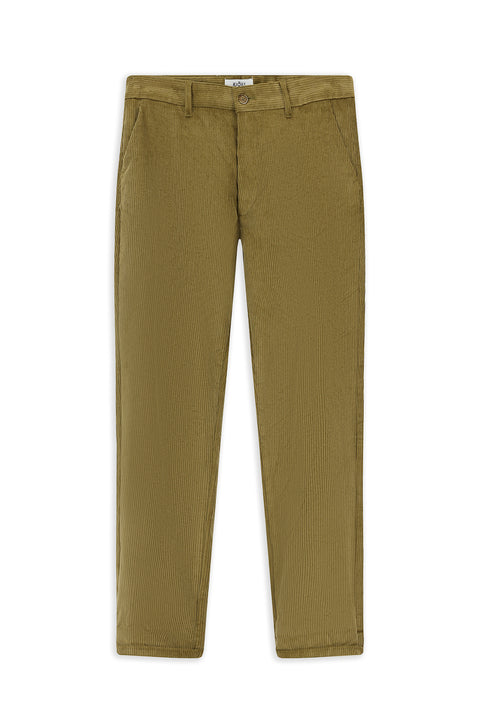 Dark Khaki Relaxed Fit Stretch Velvet Trousers
