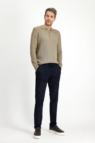  Koyu Lacivert Regular Fit Likralı Beli Lastikli İpli Pantolon