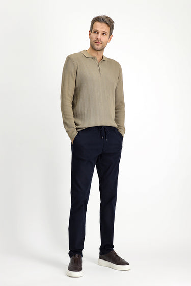 Koyu Lacivert Slim Fit Dar Kesim Likralı Beli Lastikli İpli Pantolon