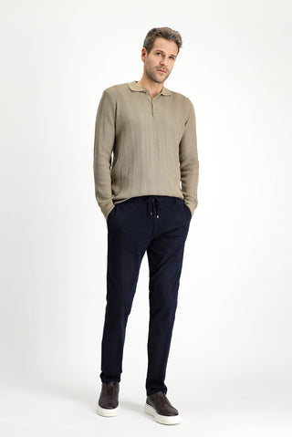  Koyu Lacivert Regular Fit Likralı Beli Lastikli İpli Pantolon