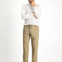 Orta Bej Slim Fit Dar Kesim Likralı Beli Lastikli İpli Pantolon