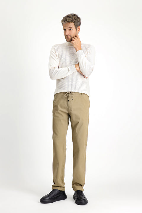 Orta Bej 7 Drop Slim Fit Dar Kesim Likralı Beli Lastikli İpli Jogger Pantolon