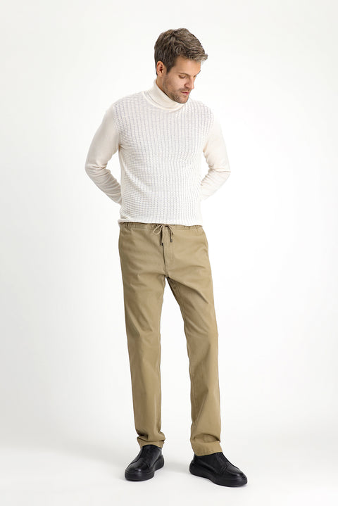 Orta Bej 7 Drop Slim Fit Dar Kesim Likralı Beli Lastikli İpli Jogger Pantolon