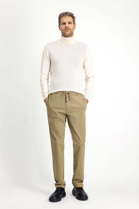 Orta Bej 7 Drop Slim Fit Dar Kesim Likralı Beli Lastikli İpli Jogger Pantolon