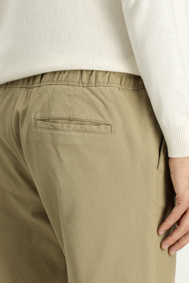 Orta Bej Slim Fit Dar Kesim Likralı Beli Lastikli İpli Pantolon