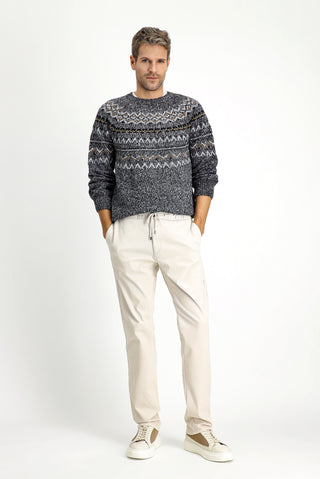  Krem Slim Fit Dar Kesim Likralı Beli Lastikli İpli Pantolon