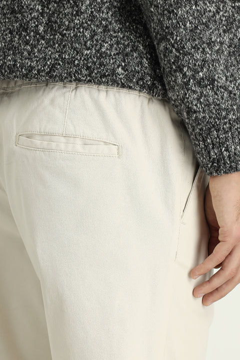 Krem Regular Fit Standart Kesim Likralı Beli Lastikli İpli Jogger Pantolon