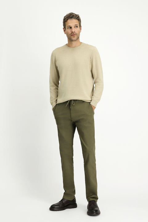 Asker Haki 6 Drop Regular Fit Standart Kesim Likralı Beli Lastikli İpli Jogger Pantolon