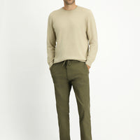 Asker Haki 7 Drop Slim Fit Dar Kesim Likralı Beli Lastikli İpli Jogger Pantolon