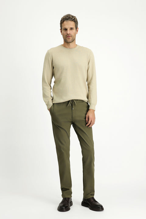 Military Khaki Slim Fit Stretch Drawstring Waist Jogger Pants