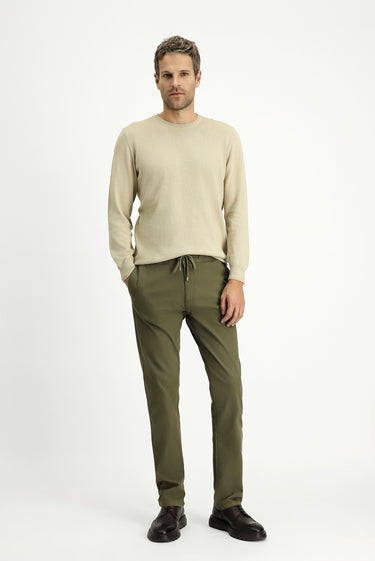  Asker Haki Regular Fit Likralı Beli Lastikli İpli Pantolon